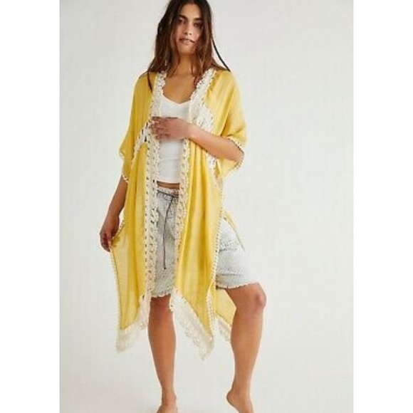 Free People Sundial Kimono Duster in Yellow NWOT One Size - Picture 2 of 6